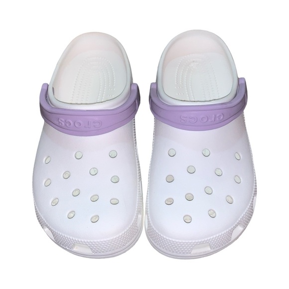 CROCS Shoes - CROCS Lavender Strap Clog Slip on Slides Size M7 W9 White Purple EUC